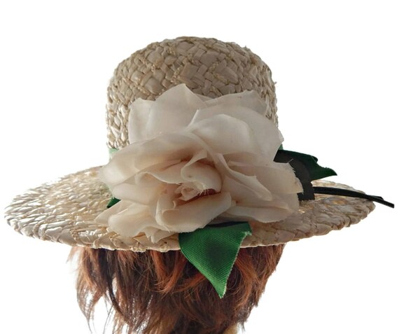 Vintage Mr. John Straw Hat: Wide Brim, Green Ribbon, Floral  display picture 3