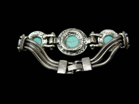 Southwest Style Bracelet with Chunky Round Turquo… - image 3