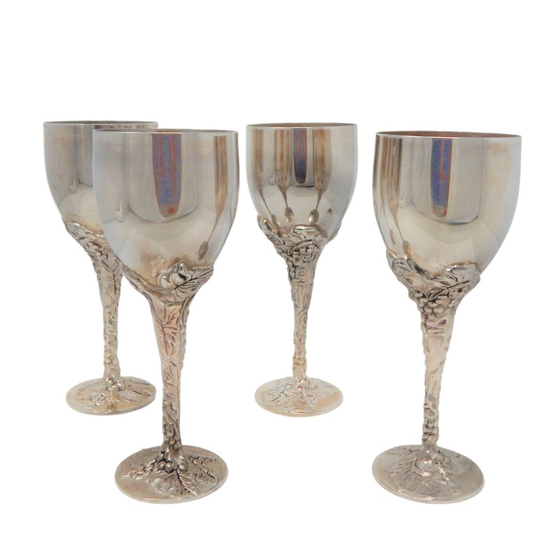 Godinger Silver Plate Wine Glasses Grape Vine Design Vintage Etsy