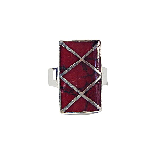 Red Jasper Sterling Silver Statement Ring: 1940s … - image 3