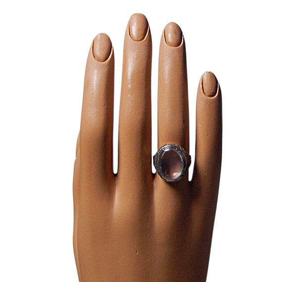 Large Rose Quartz  Ring 925 Sterling Silver Chine… - image 7