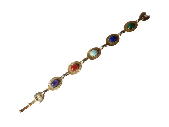 Colorful Natural Gemstone Link Bracelet, Carnelia… - image 5