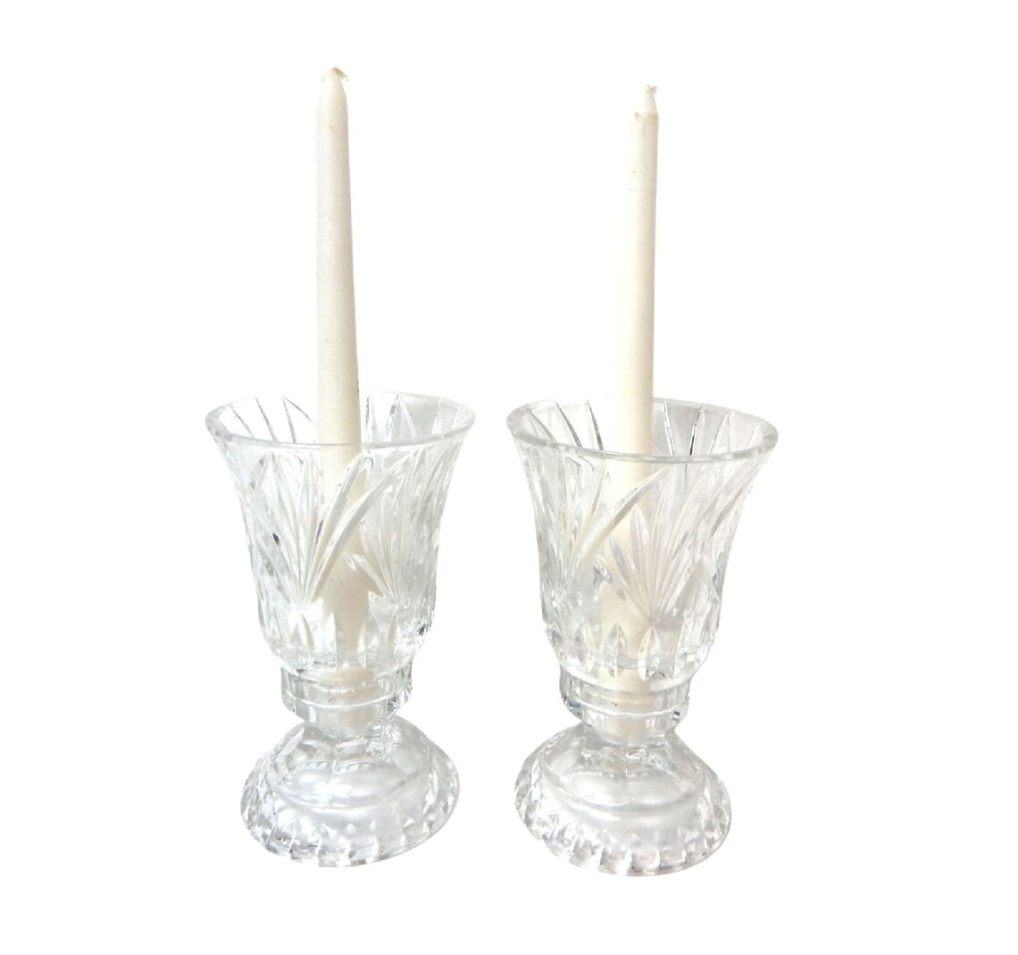 Pair of Crystal Hurricane Candle Holders by Royal Limited Etsy