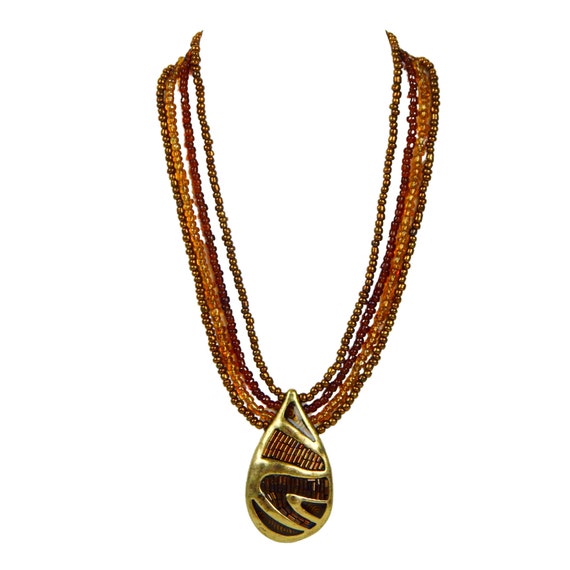 Hammered Brass Large Pendant Choker Necklace Tear… - image 8
