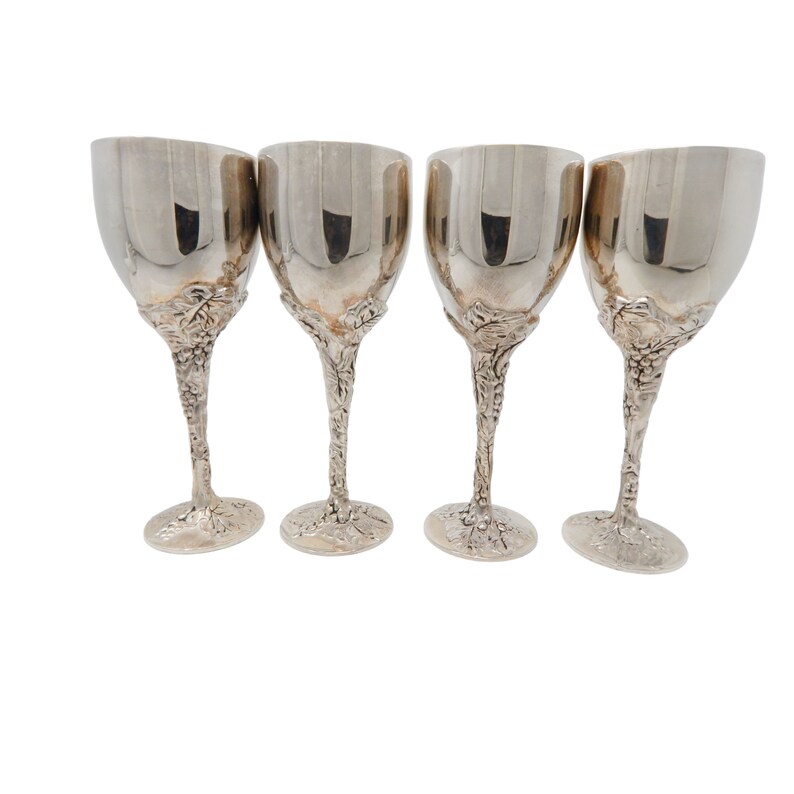 Godinger Silver Plate Wine Glasses Grape Vine Design Vintage Etsy
