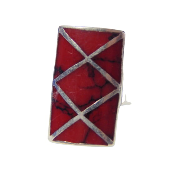 Red Jasper Sterling Silver Statement Ring: 1940s … - image 1
