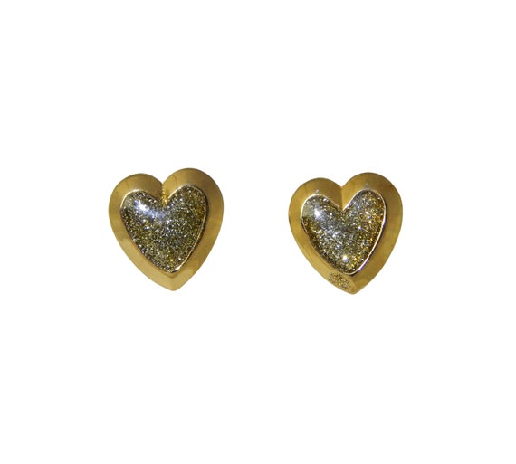 Gold Heart Earrings, Enameled Gold Glitter Heart … - image 5