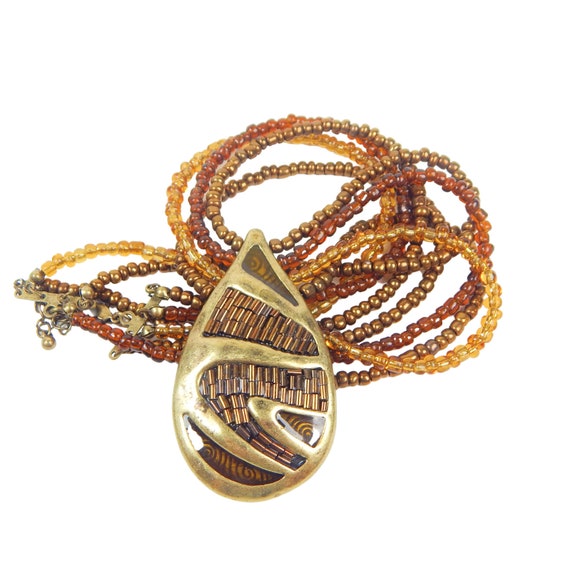 Hammered Brass Large Pendant Choker Necklace Tear… - image 4