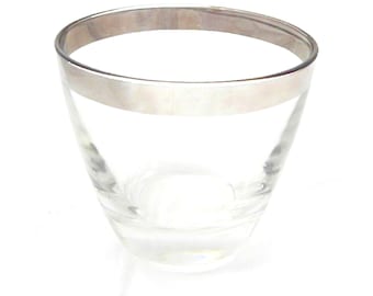 Platinum Trim Low Ball Glass Heavy Base, Silver Trimmed 8 Ounce Rocks Glass, Vintage Barware