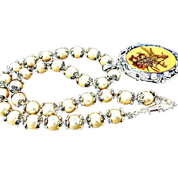 Chunky Glass Pearl Beaded Pendant Necklace with B… - image 2