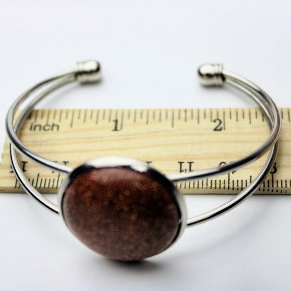 Gold Stone Cuff Bracelet Large Round Glitter Ston… - image 5