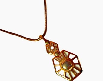 Gold Tone Pendant Necklace, Cut Out Double Hexagon Pendant , Vintage Jewelry