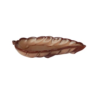 FRANKOMA Pottery Leaf Tray Chocolate Satin Glaze Dish No. 227 Vintage 1970s