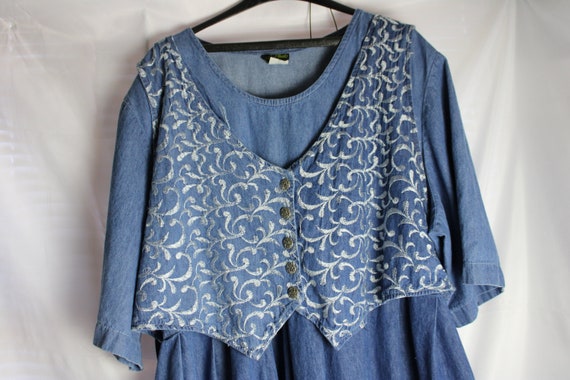 Blue Cotton Denim Maxi Dress w Attached Embroider… - image 2