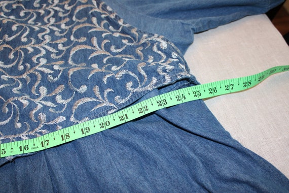 Blue Cotton Denim Maxi Dress w Attached Embroider… - image 6