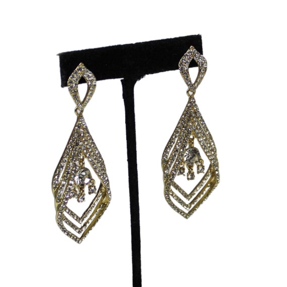 Crystal Rhinestone Dangle Earrings Long Statement… - image 3