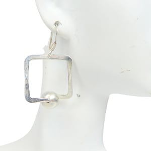 Vintage Sterling Silver Modernist Earrings: Open Square Dangle, Signed Mexico
