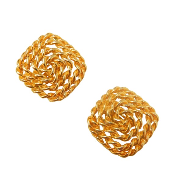 Square Rope Design Clip On Earrings, 1980s Big Ea… - image 2