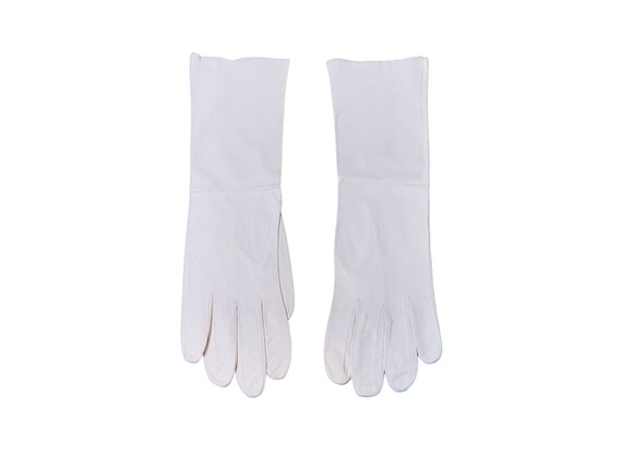 Women's Long White Leather Gloves,  Soft White Le… - image 3