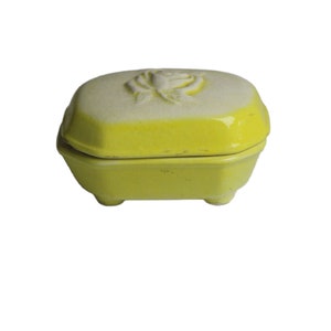 Ring Trinket Box Raised Rose Footed Yellow Ceramic Vintage