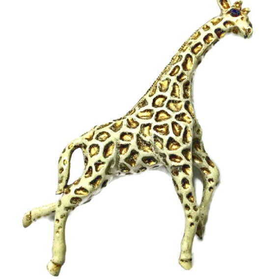 Florenza Giraffe Brooch Large Tall  White and Gol… - image 6