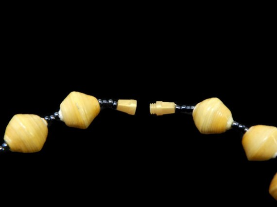 Yellow Bicone Laquered Wood Beaded Necklace with … - image 5