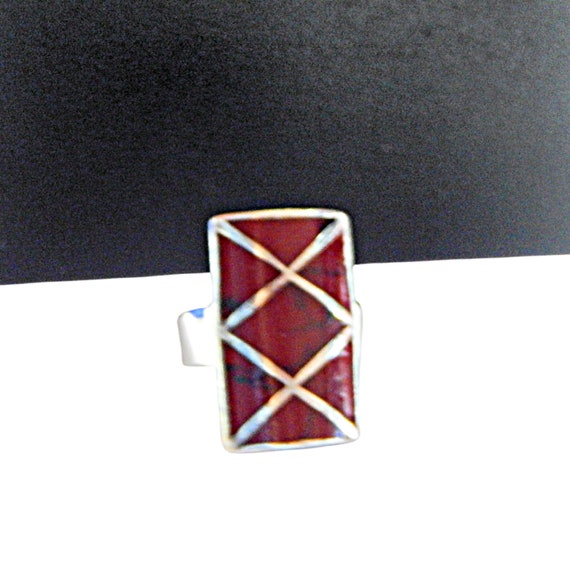 Red Jasper Sterling Silver Statement Ring: 1940s … - image 6