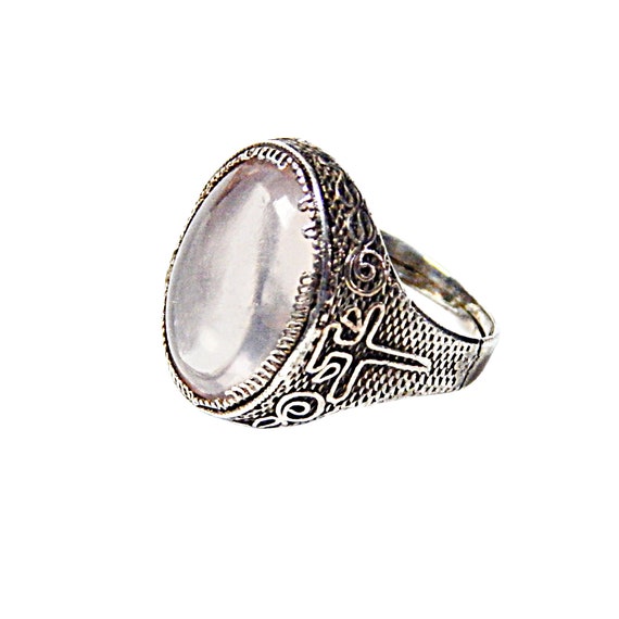 Large Rose Quartz  Ring 925 Sterling Silver Chine… - image 3