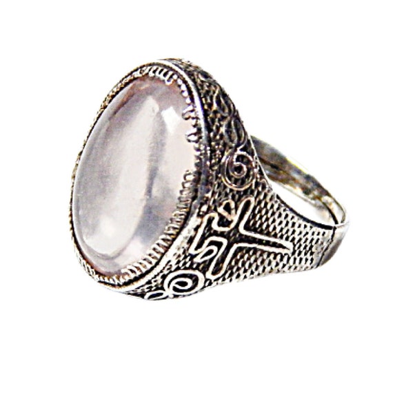 Large Rose Quartz  Ring 925 Sterling Silver Chine… - image 1