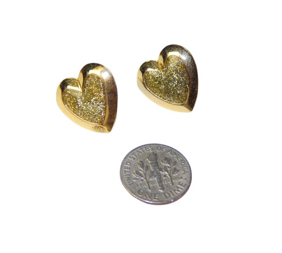 Gold Heart Earrings, Enameled Gold Glitter Heart … - image 4