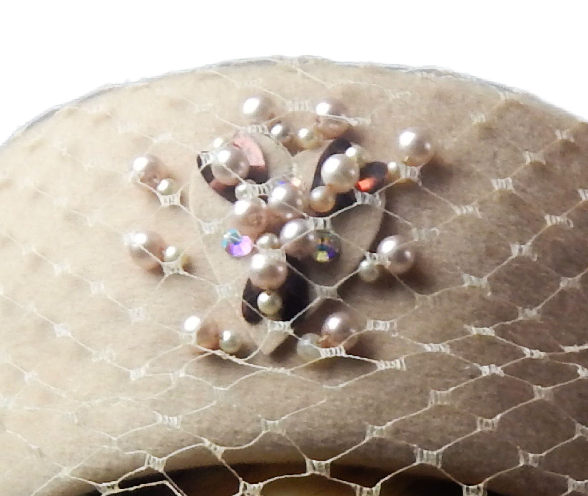 Pillbox Hat with Netting and Pearls and Rhinestones Glenover Etsy