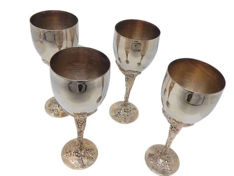 Godinger Silver Plate Wine Glasses Grape Vine Design Vintage Etsy