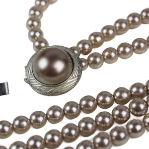 Vintage Glass Pearl Choker: Three-Strand Silvery Grey Bead Necklace