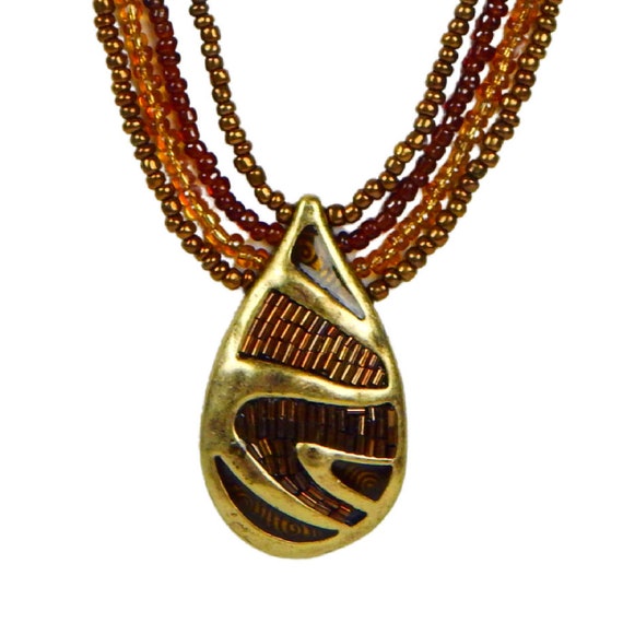 Hammered Brass Large Pendant Choker Necklace Tear… - image 3