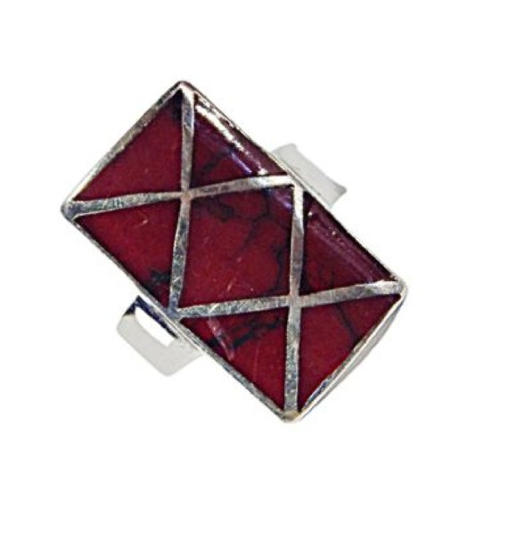 Red Jasper Sterling Silver Statement Ring: 1940s … - image 2