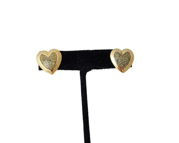 Gold Heart Earrings, Enameled Gold Glitter Heart … - image 2