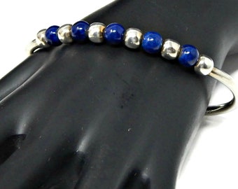 Bead Cuff Bracelet Cobalt Blue and Sterling Silver Vintage Jewelry
