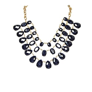 Black Rhinestone Bib Necklace: Vintage Gold Tone Statement Jewelry