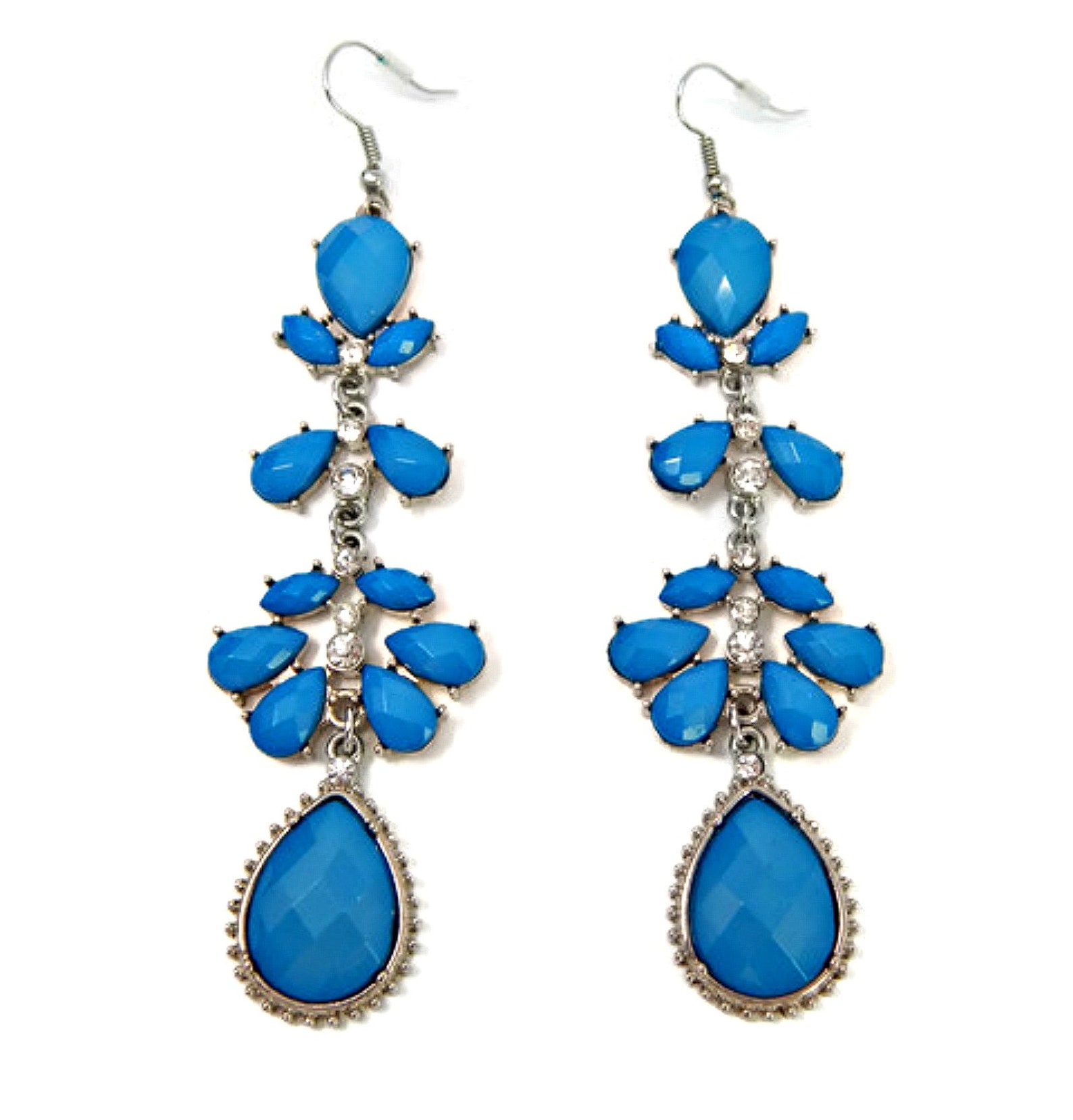 Long Dangle Chandelier Earrings Cerulean Blue Teardrop and Etsy