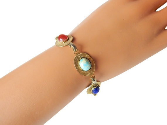 Colorful Natural Gemstone Link Bracelet, Carnelia… - image 4
