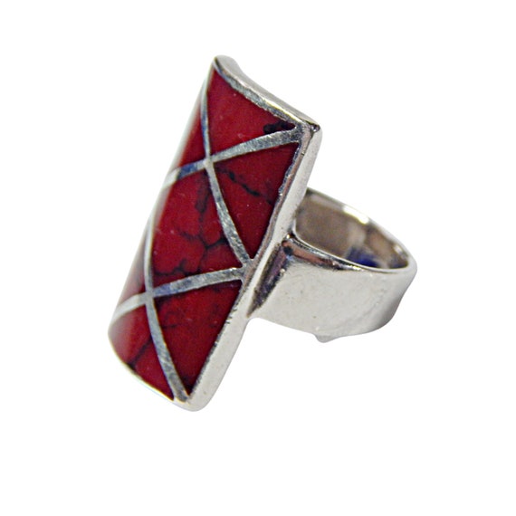 Red Jasper Sterling Silver Statement Ring: 1940s … - image 10
