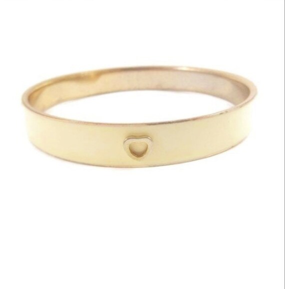 Cream Enamel Bangle Bracelet with Raised Gold Ton… - image 6
