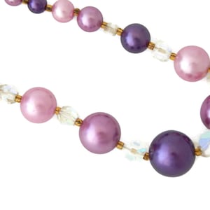 Collier ras de cou vintage avec perles lavande : accents de cristaux violets, signé Japon