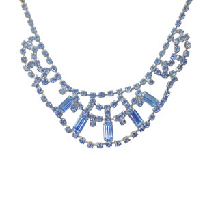 Vintage Rhinestone Choker: Powder Blue Crystal Bib Necklace