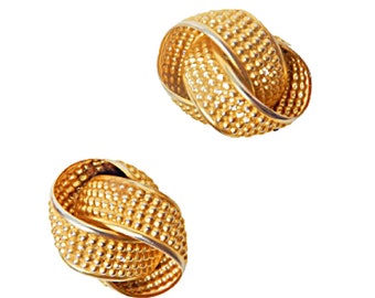 1980s Large Twisted Knot Clip On Earrings with Raised Dots in Gold Tone Statement Vintage Jewelry