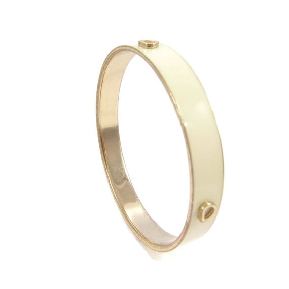 Cream Enamel Bangle Bracelet with Raised Gold Ton… - image 3