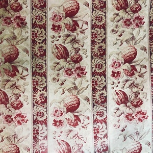 Gorgeous striped nineteenth century French printed fabric with pineapples and gourds.