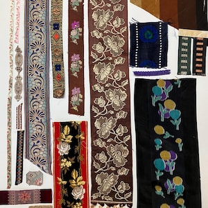 Fantastische collectie van 17 Franse linten van de negentiende eeuw tot de jaren 1930 voor scrapbooking- en knutselprojecten