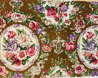 Magnifique pièce de lin à imprimé floral des années 50