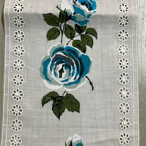 Delightful length of French fine lawn with broderies anglaise and painted floral motif circa 1940s